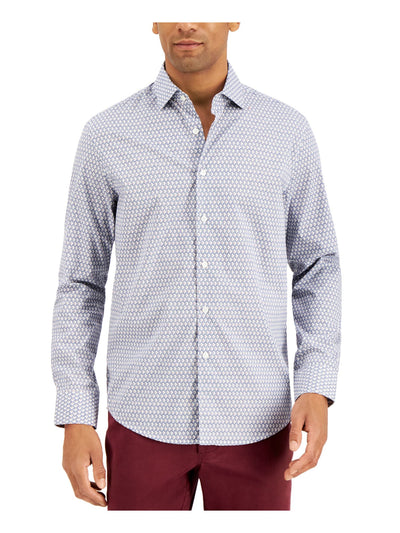 TASSO ELBA Mens Blue Geometric Spread Collar Classic Fit Button Down Stretch Stretch Shirt XXL