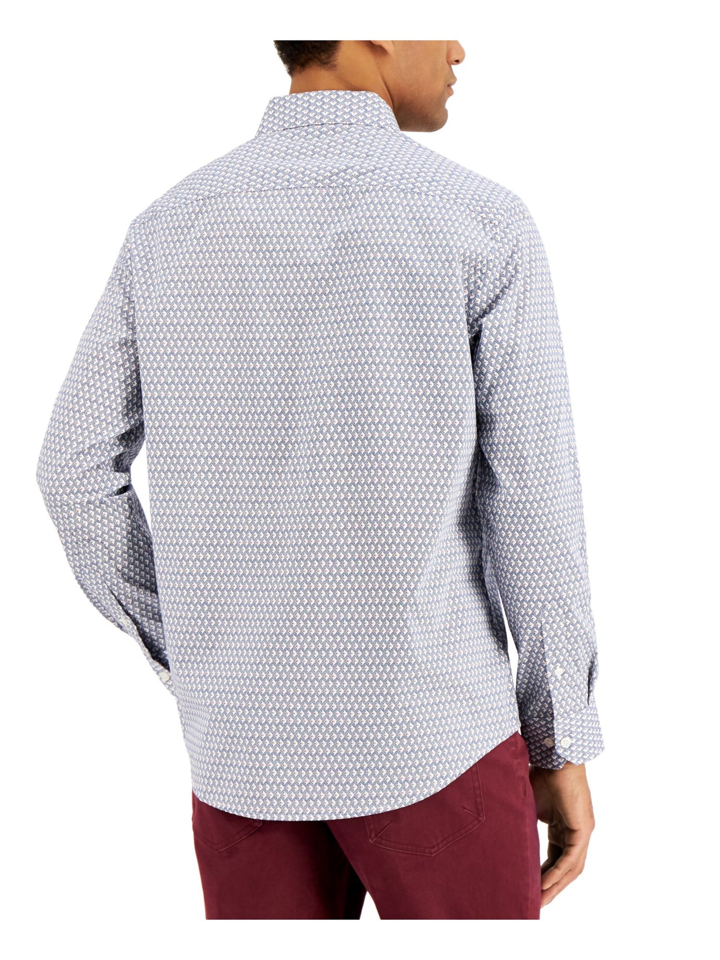 TASSO ELBA Mens Blue Geometric Spread Collar Classic Fit Button Down Stretch Stretch Shirt XXL
