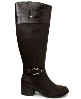 KAREN SCOTT Womens Black Croc Harness Straps Ring Hardware Cushioned Comfort Vickyy Almond Toe Block Heel Zip-Up Riding Boot M