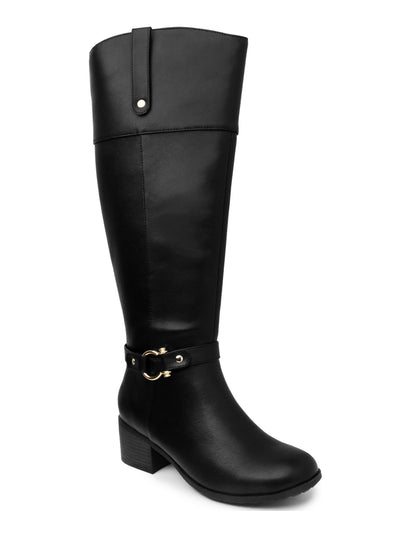 KAREN SCOTT Womens Black Buckle Accent Stretch Round Toe Block Heel Zip-Up Heeled Boots 7