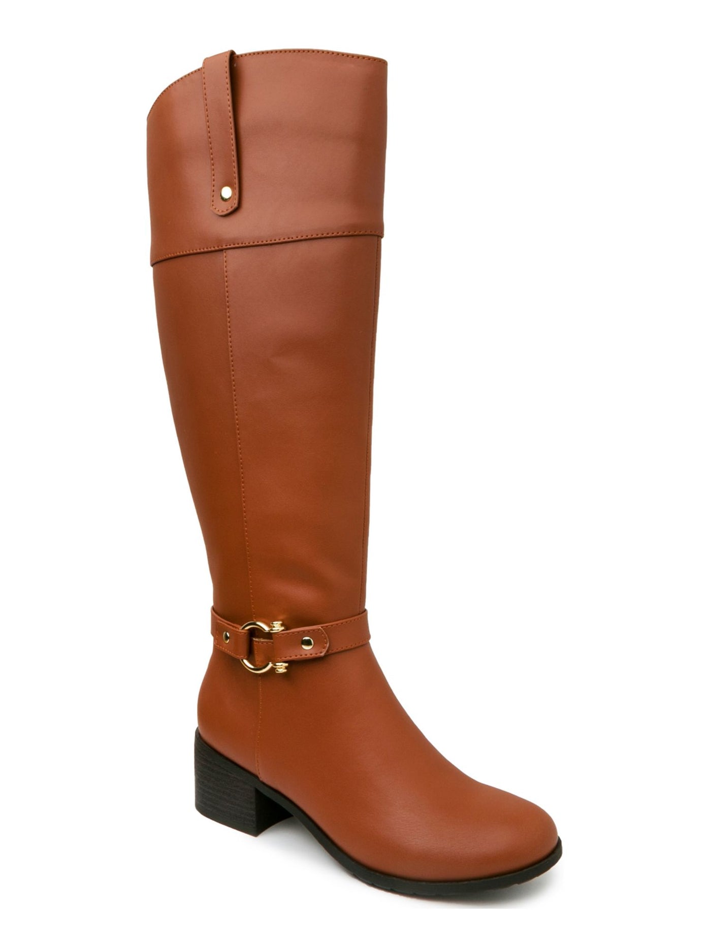 KAREN SCOTT Womens Brown Harness Strap Detail Cushioned Round Toe Stacked Heel Zip-Up Riding Boot 7