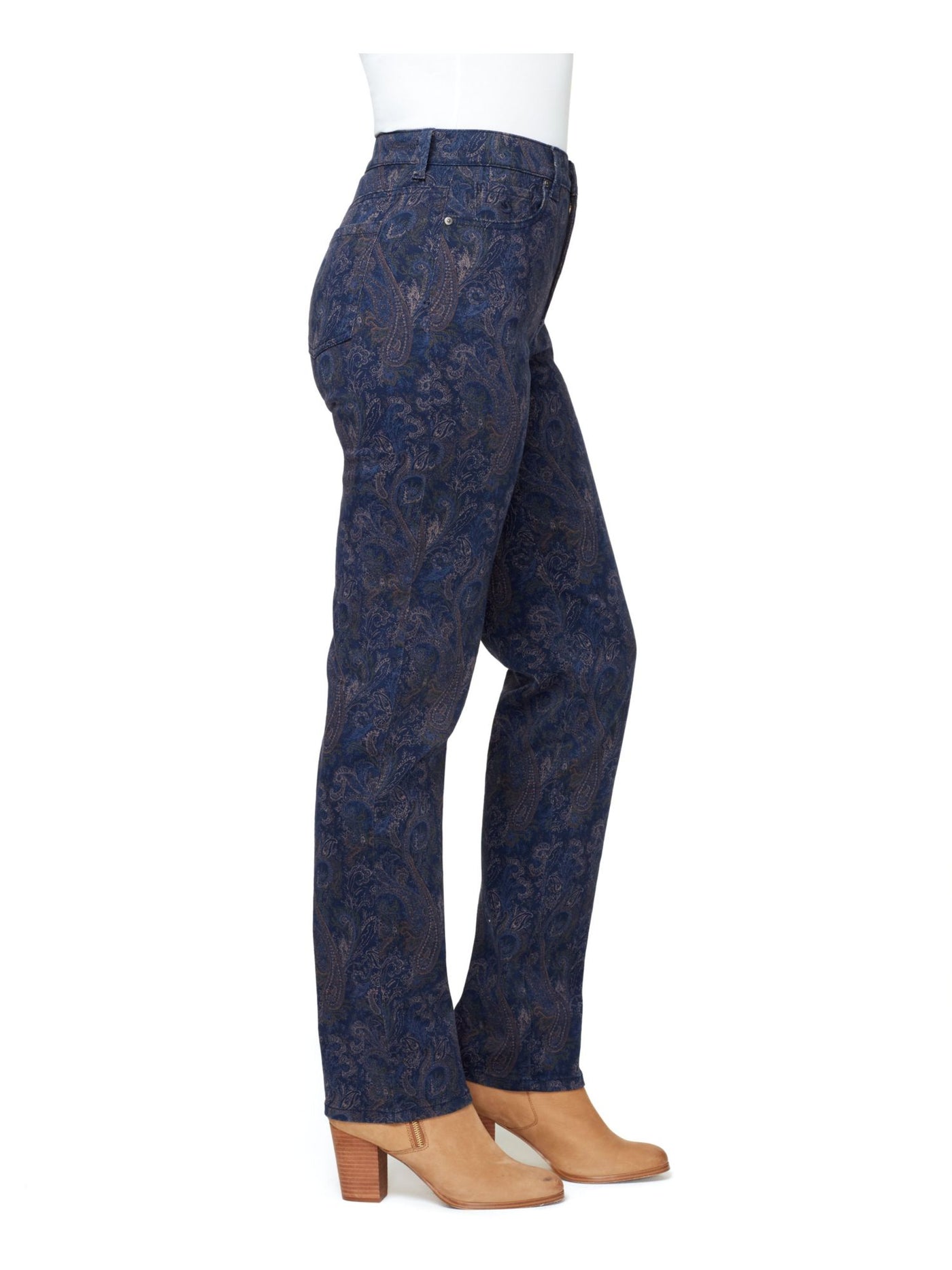 GLORIA VANDERBILT Womens Blue Zippered Pocketed Belt Loop Printed Straight leg Jeans 16