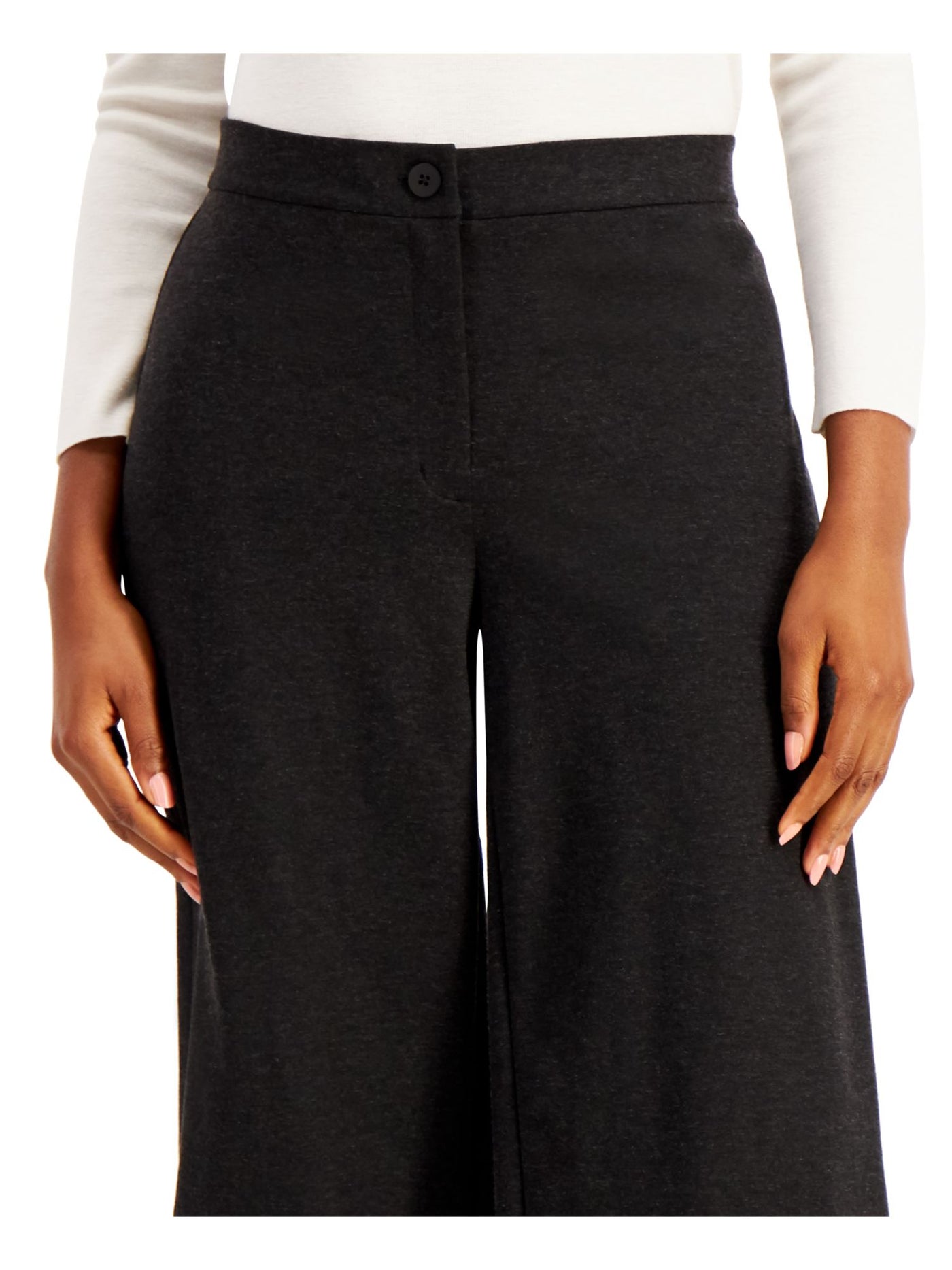 EILEEN FISHER Womens Gray Zippered Buttoned Heather Wide Leg Pants S