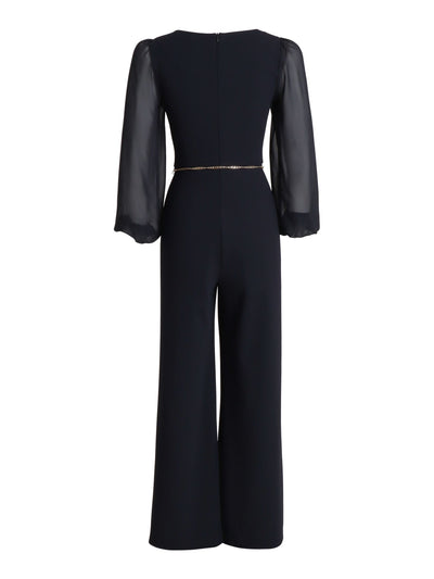 CONNECTED APPAREL Womens Black Long Sleeve Crew Neck Evening Wide Leg Jumpsuit Petites 8P