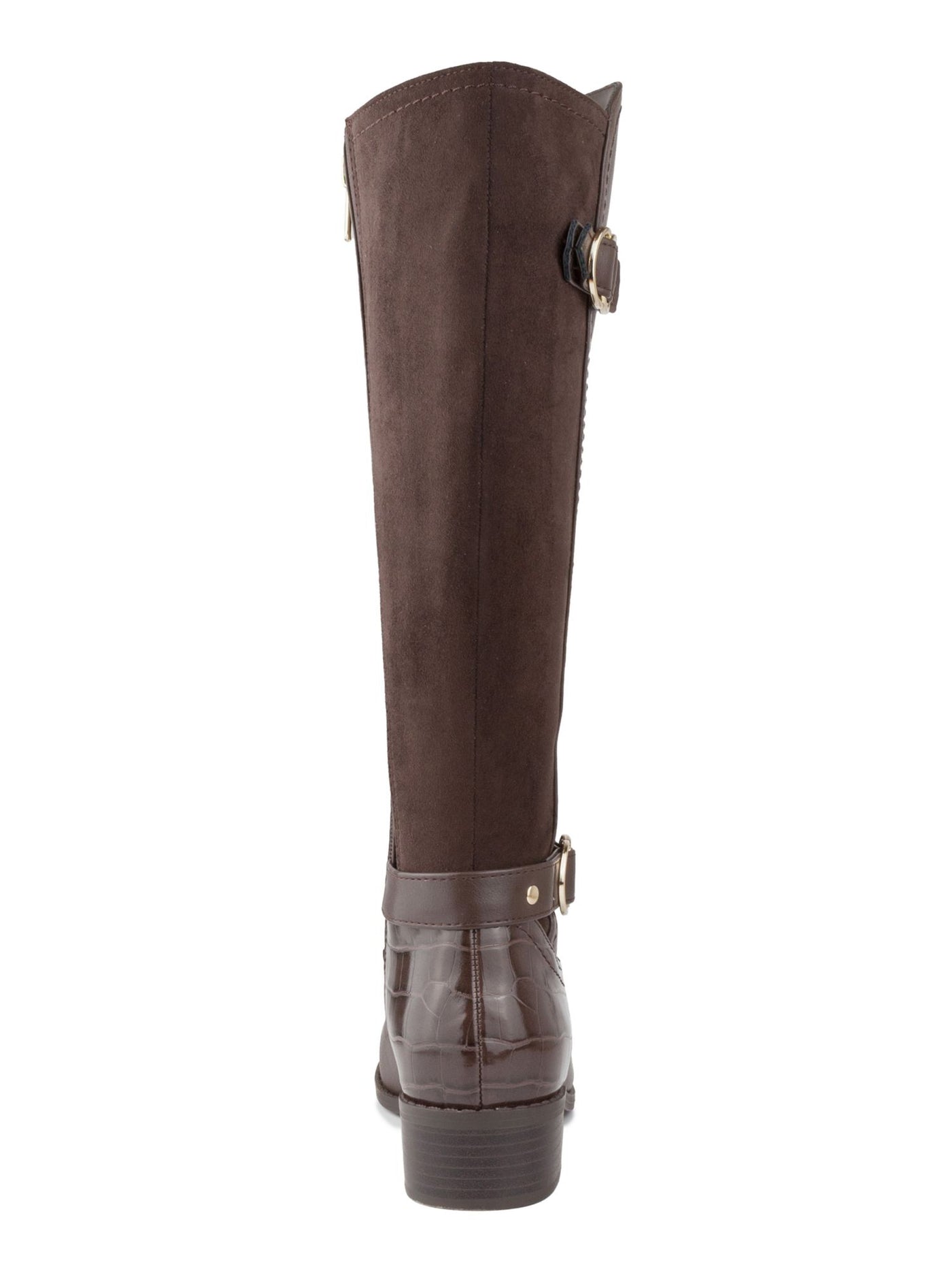 KAREN SCOTT Womens Brown Wide Calf Buckle Accent Studded Leandraa Almond Toe Block Heel Zip-Up Riding Boot 6 M WC