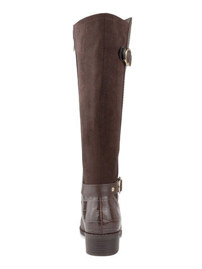 KAREN SCOTT Womens Brown Wide Calf Buckle Accent Studded Leandraa Almond Toe Block Heel Zip-Up Riding Boot 6 M WC