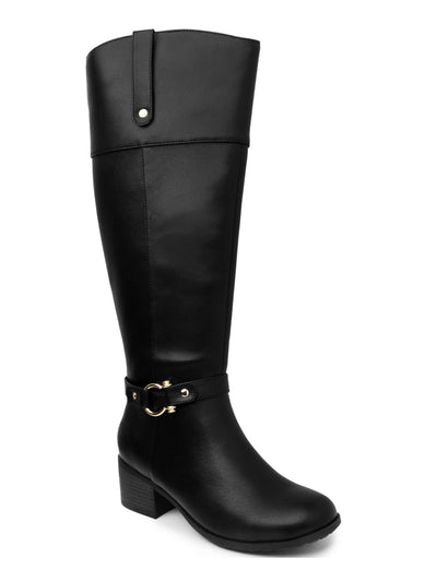 KAREN SCOTT Womens Black Croc Harness Straps Ring Hardware Cushioned Comfort Vickyy Almond Toe Block Heel Zip-Up Riding Boot 9W XWC