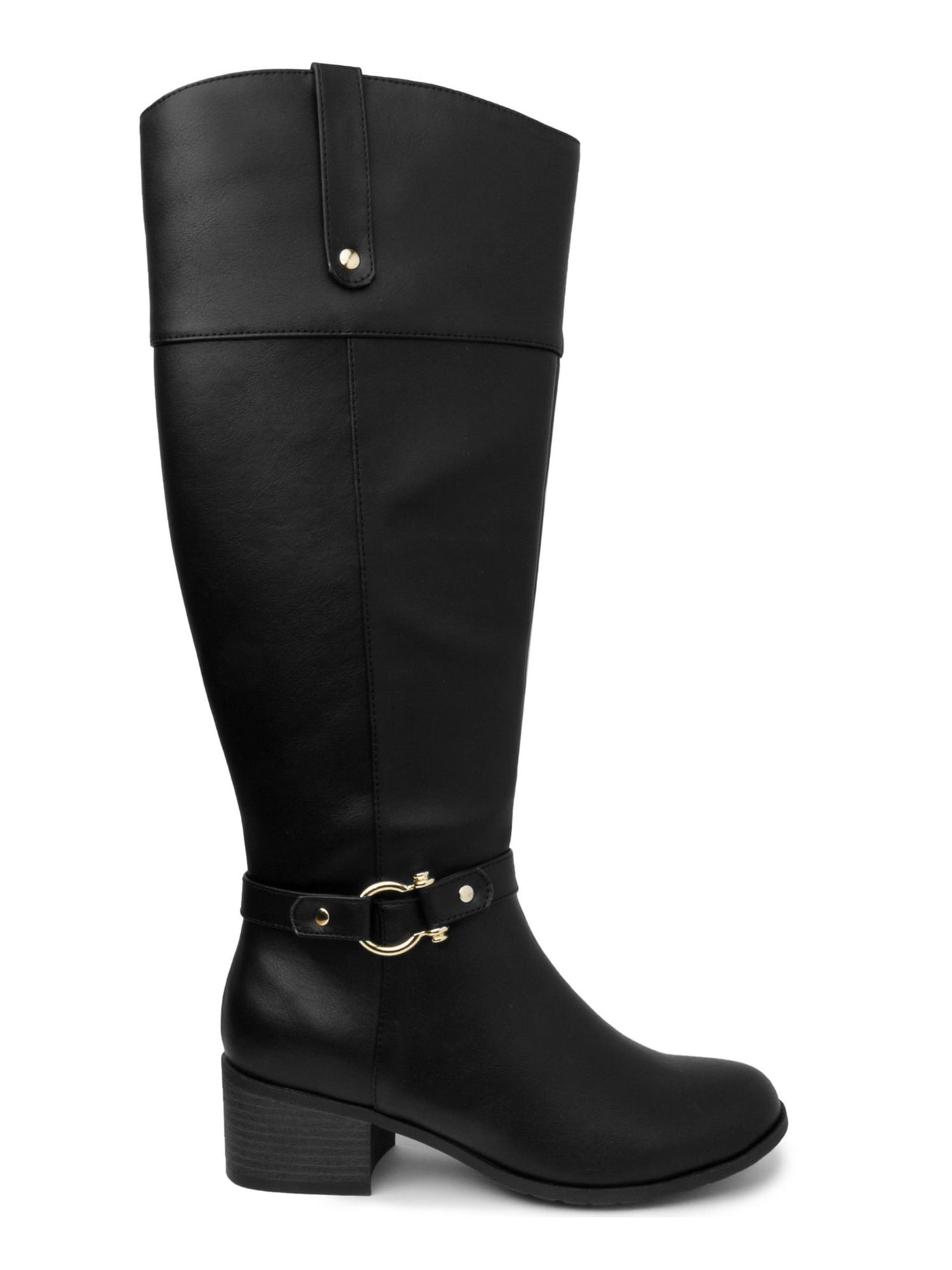 KAREN SCOTT Womens Black Buckle Accent Stretch Round Toe Block Heel Zip-Up Heeled Boots 6.5