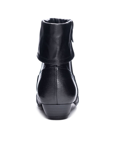 CHINESE LAUNDRY Womens Black Cuffed Shaft Padded Pleated Tehya Round Toe Wedge Zip-Up Leather Booties 6.5 M