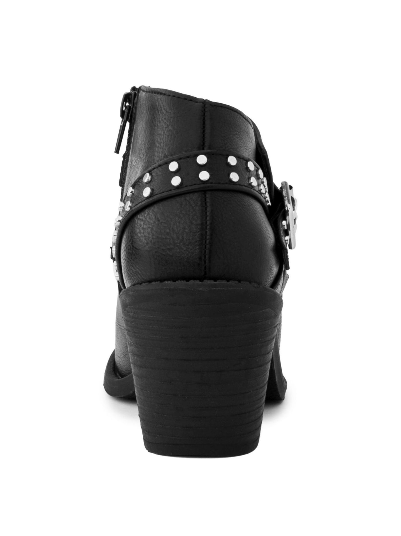 SUGAR Womens Black Chain And Strap Detailing Studded Buckle Accent Vroomy Almond Toe Block Heel Zip-Up Booties 7 M