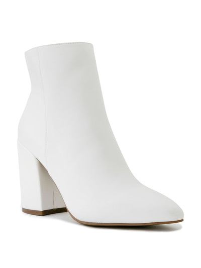 SUGAR Womens White Comfort Evvie Pointed Toe Block Heel Zip-Up Booties 11 M