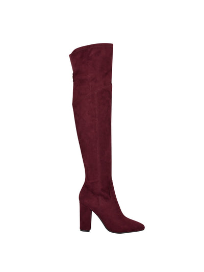 GUESS Womens Burgundy Gore Stretch Logo Mireya Square Toe Block Heel Zip-Up Dress Boots 9 M