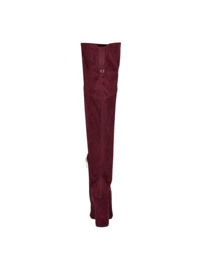 GUESS Womens Burgundy Gore Stretch Logo Mireya Square Toe Block Heel Zip-Up Dress Boots 9 M