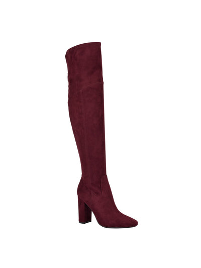 GUESS Womens Burgundy Stretch Logo Mireya Square Toe Block Heel Zip-Up Dress Boots 10 M