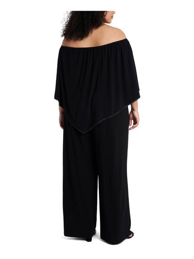 MSK WOMEN Womens Black Long Sleeve Strapless Evening Wide Leg Jumpsuit Plus 2X