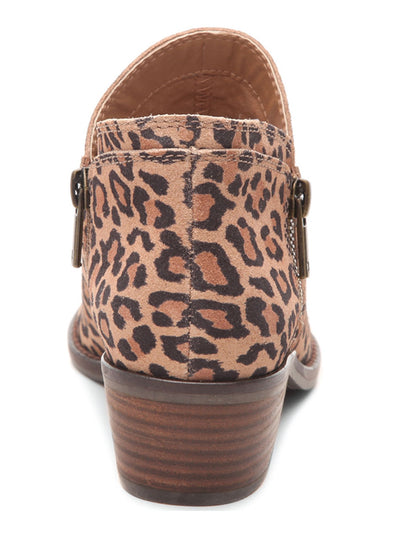 LUCKY BRAND Womens Brown V-Notch Cutout Cushioned Comfort Fhuna Almond Toe Block Heel Leather Booties 6.5 M