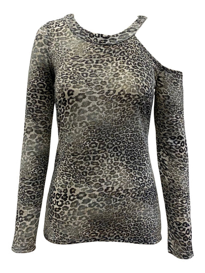 INC Womens Beige Animal Print Long Sleeve Crew Neck Top Size: S