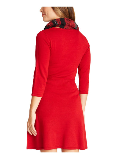 BCX Womens Red 3/4 Sleeve Mini Fit + Flare Dress XL