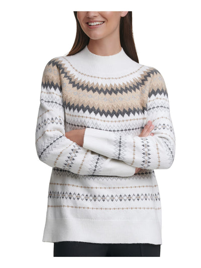 CALVIN KLEIN Womens Ivory Mock Neck Long Sleeve Sweater Size: XL