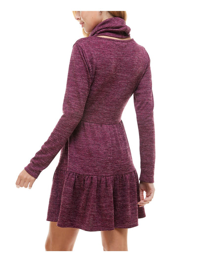 BEBOP Womens Purple Ruffled With Scarf Heather Long Sleeve Crew Neck Short Fit + Flare Dress XXL