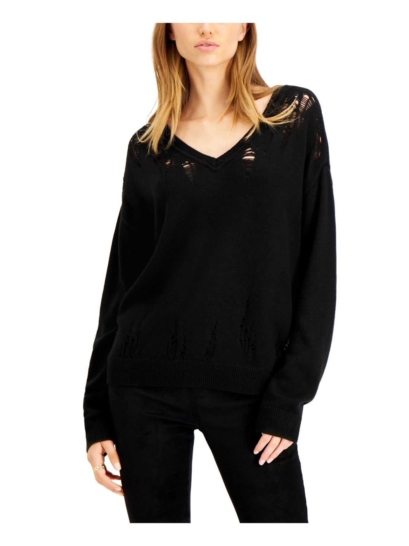 BAR III Womens Long Sleeve V Neck Sweater