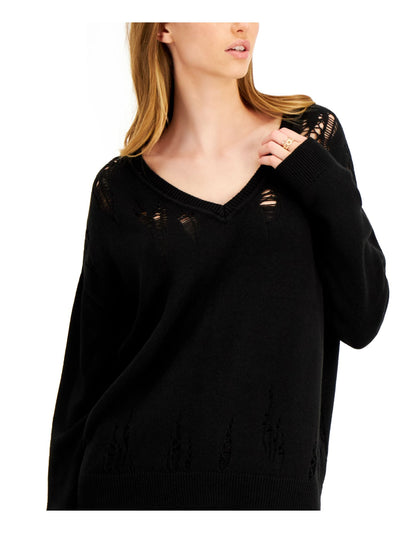 BAR III Womens Black Long Sleeve V Neck Sweater XL