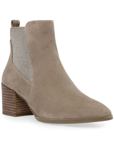ANNE KLEIN Womens Beige Chelsea Goring At Sides Comfort Breathable Cushioned Parson Square Toe Block Heel Booties 10 M