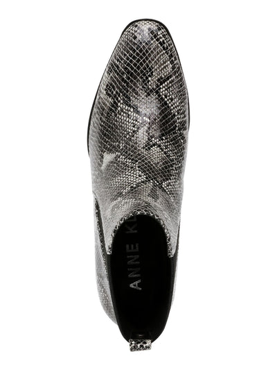 ANNE KLEIN Womens Black Animal Print Side Gussets Almond Toe Stacked Heel Booties 6.5