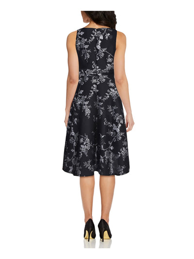 ADRIANNA PAPELL Womens Black Zippered Draped Floral Sleeveless V Neck Below The Knee Party Hi-Lo Dress Plus 16W