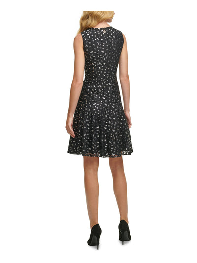 TOMMY HILFIGER Womens Black Lace Metallic Animal Print Above The Knee Party Drop Waist Dress 12