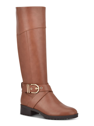 TOMMY HILFIGER Womens Brown Ankle Strap Buckle Accent Round Toe Block Heel Zip-Up Riding Boot 7