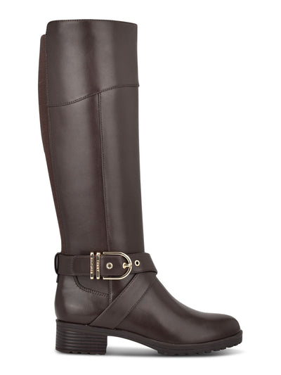 TOMMY HILFIGER Womens Brown Ankle Strap Buckle Accent Round Toe Block Heel Zip-Up Riding Boot 7