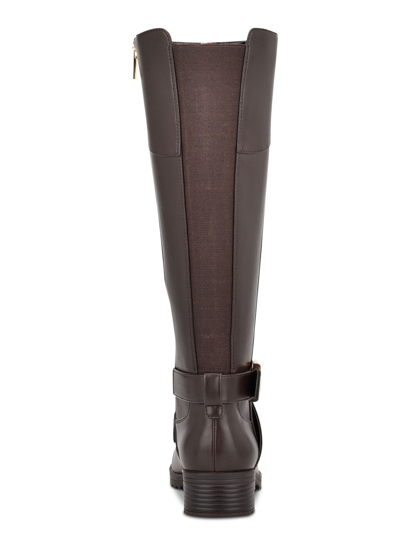 TOMMY HILFIGER Womens Brown Ankle Strap Buckle Accent Round Toe Block Heel Zip-Up Riding Boot 5