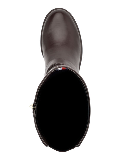 TOMMY HILFIGER Womens Brown Buckle Accent Stretch Forg Round Toe Block Heel Zip-Up Leather Riding Boot 5 M