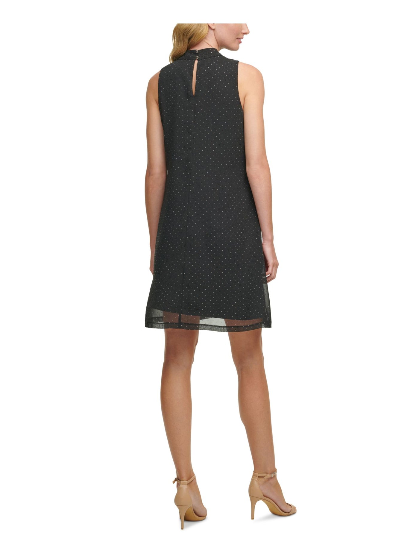 TOMMY HILFIGER Womens Black Embellished Mock Neck Trapeze Sleeveless Short Cocktail Shift Dress 6