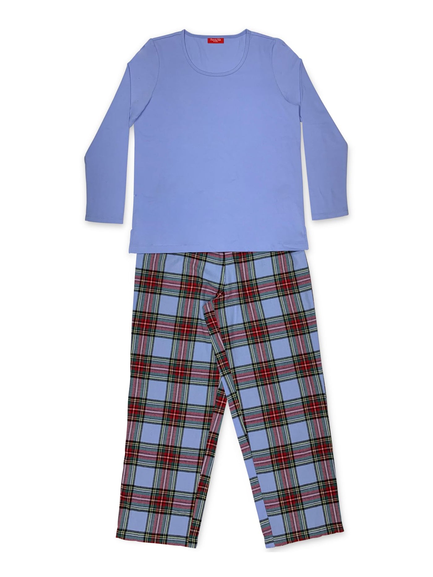 FAMILY PJs Womens Light Blue Top Elastic Band Long Sleeve Straight leg Pants Pajamas L