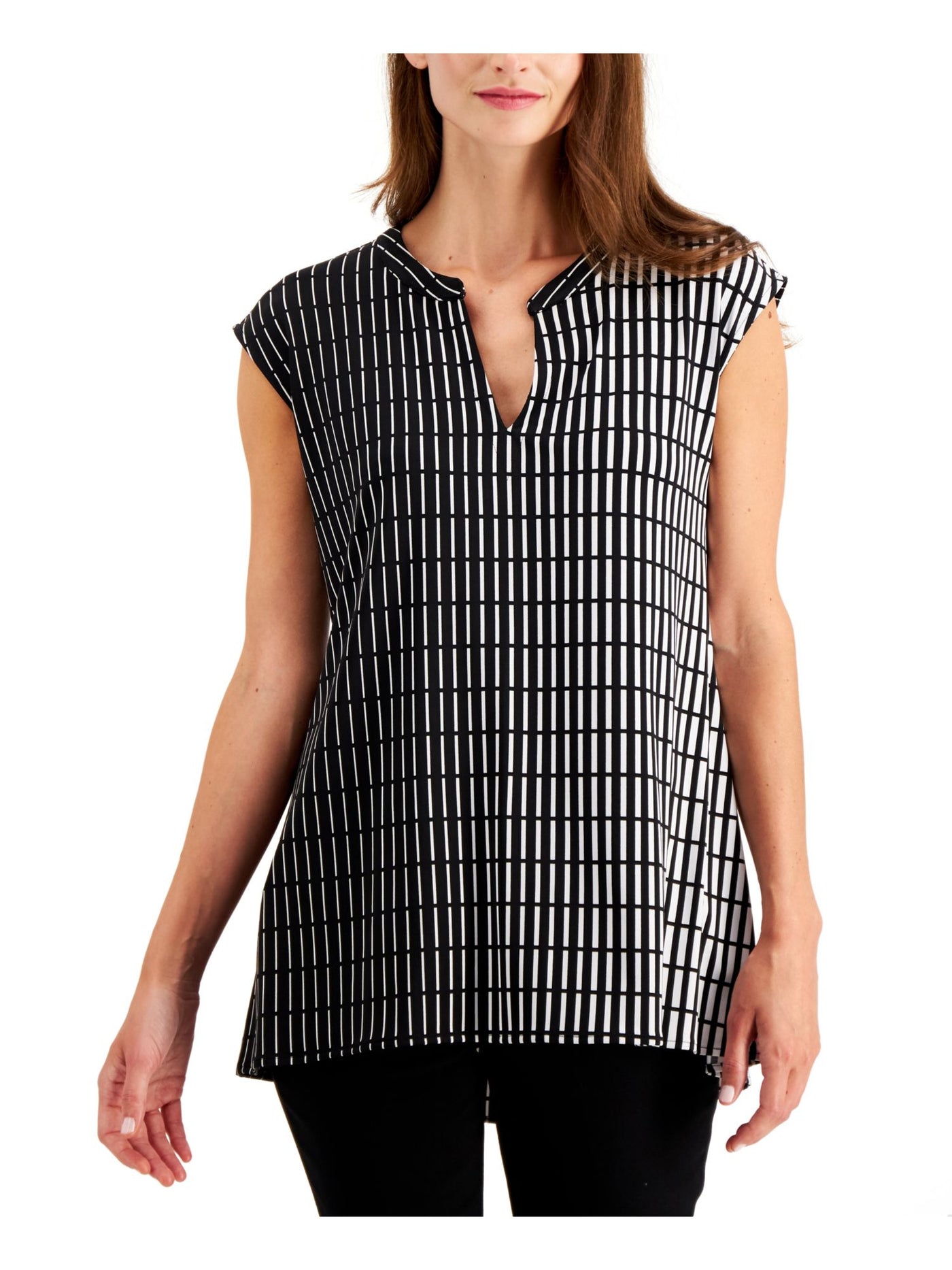 ALFANI Womens Cap Sleeve Hi-Low Split Top