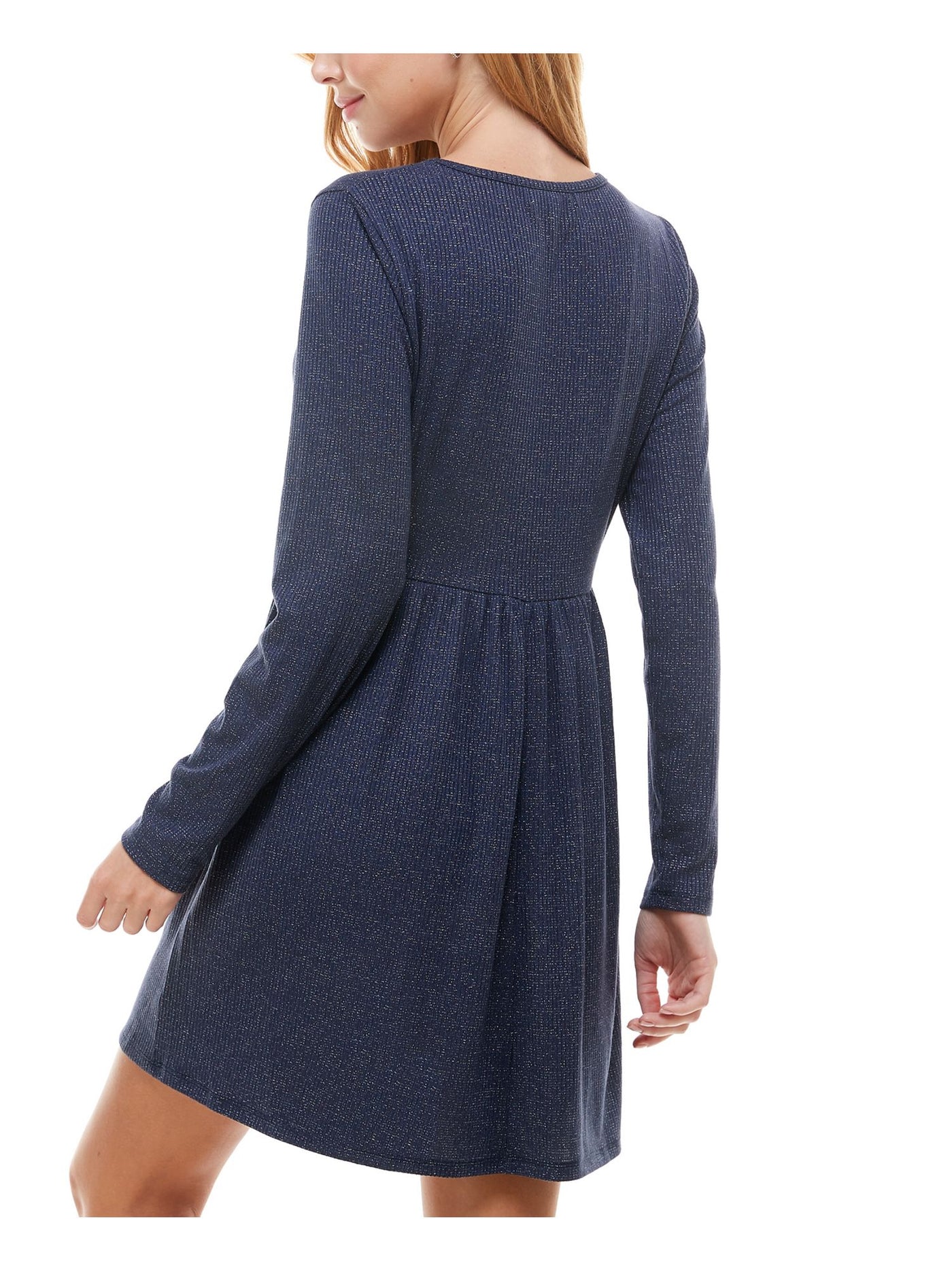 BEBOP Womens Navy Long Sleeve Crew Neck Short Fit + Flare Dress S