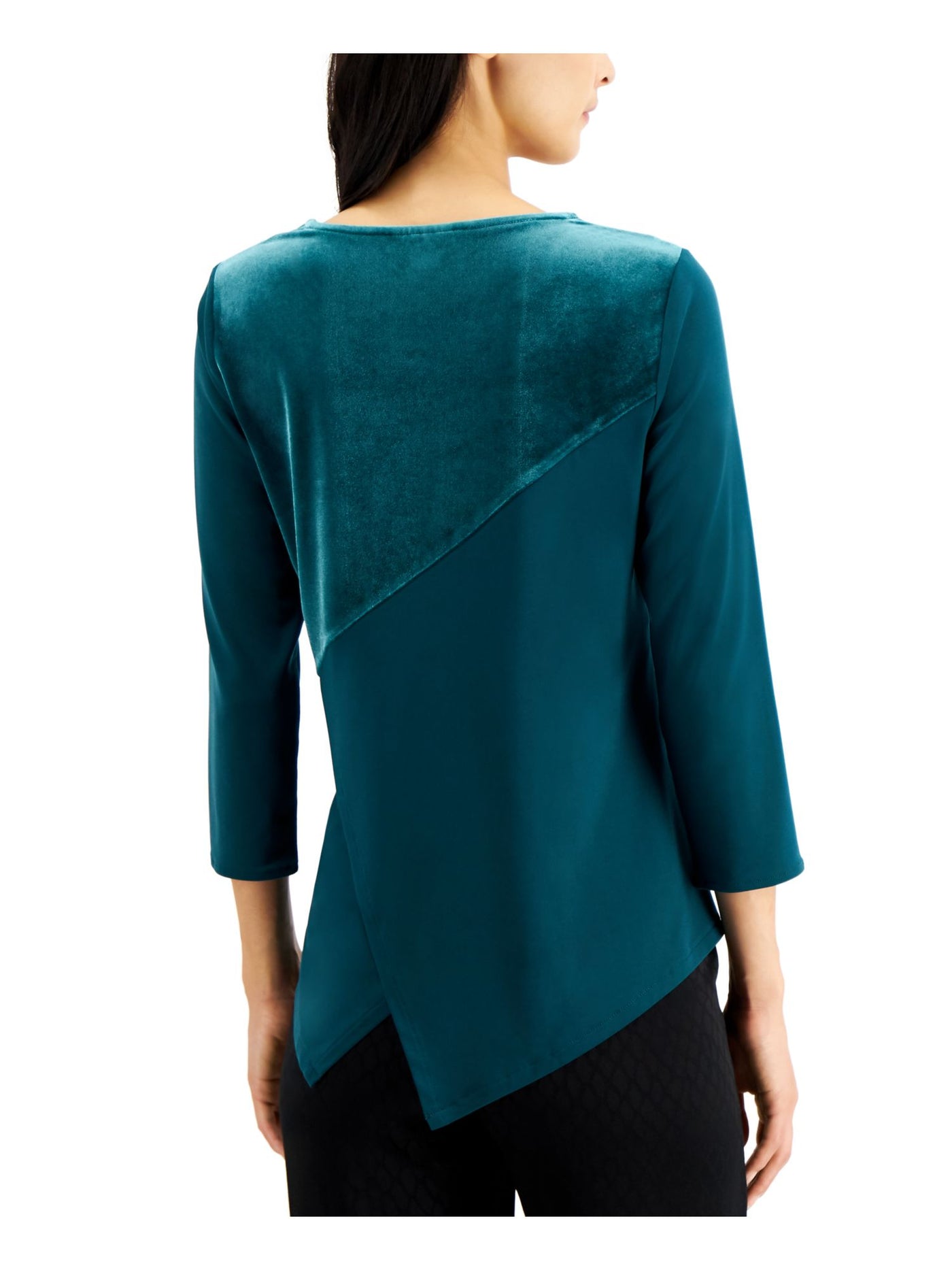 ALFANI Womens Teal 3/4 Sleeve Scoop Neck Top XS