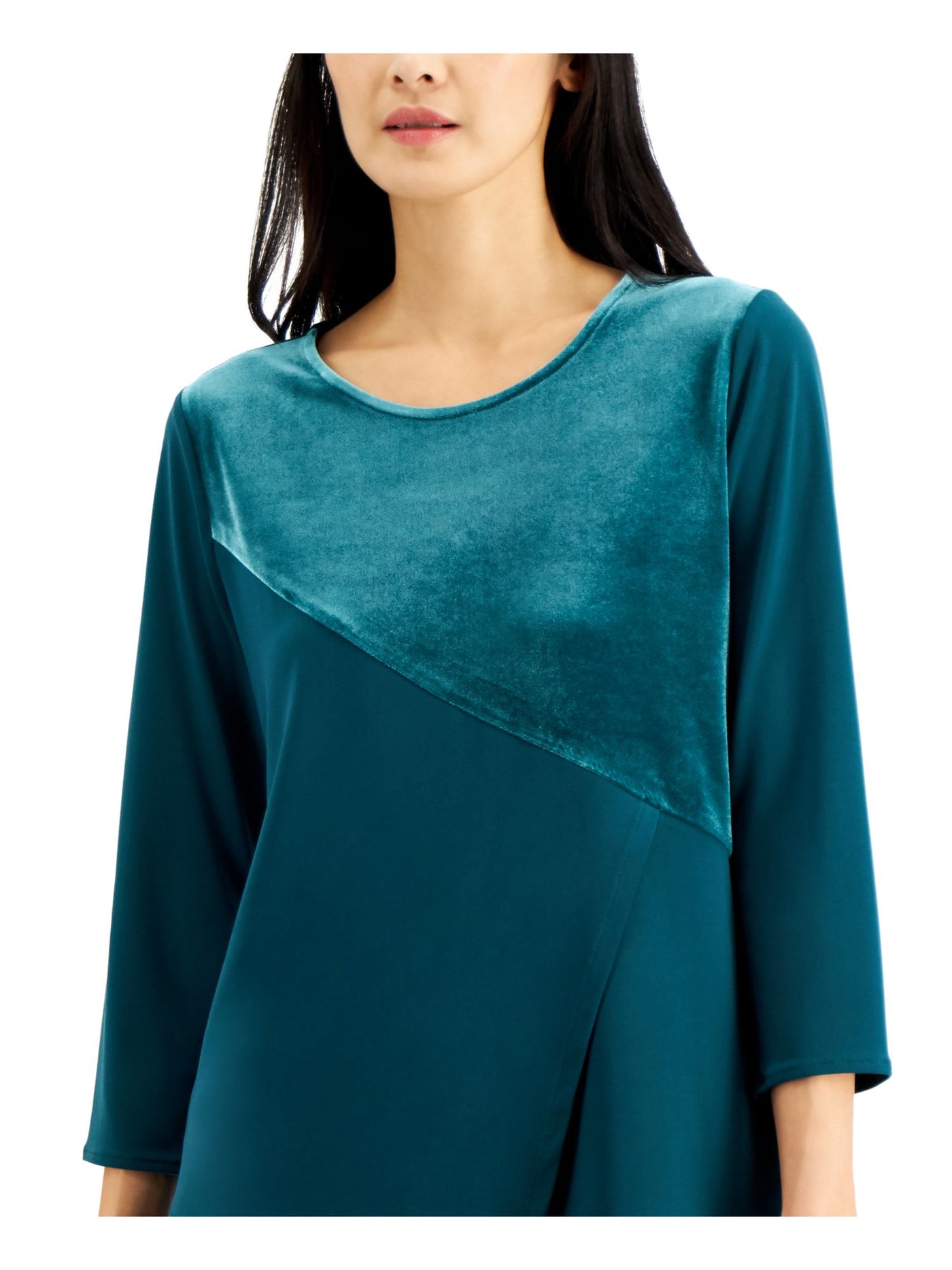 ALFANI Womens Teal 3/4 Sleeve Scoop Neck Top XS