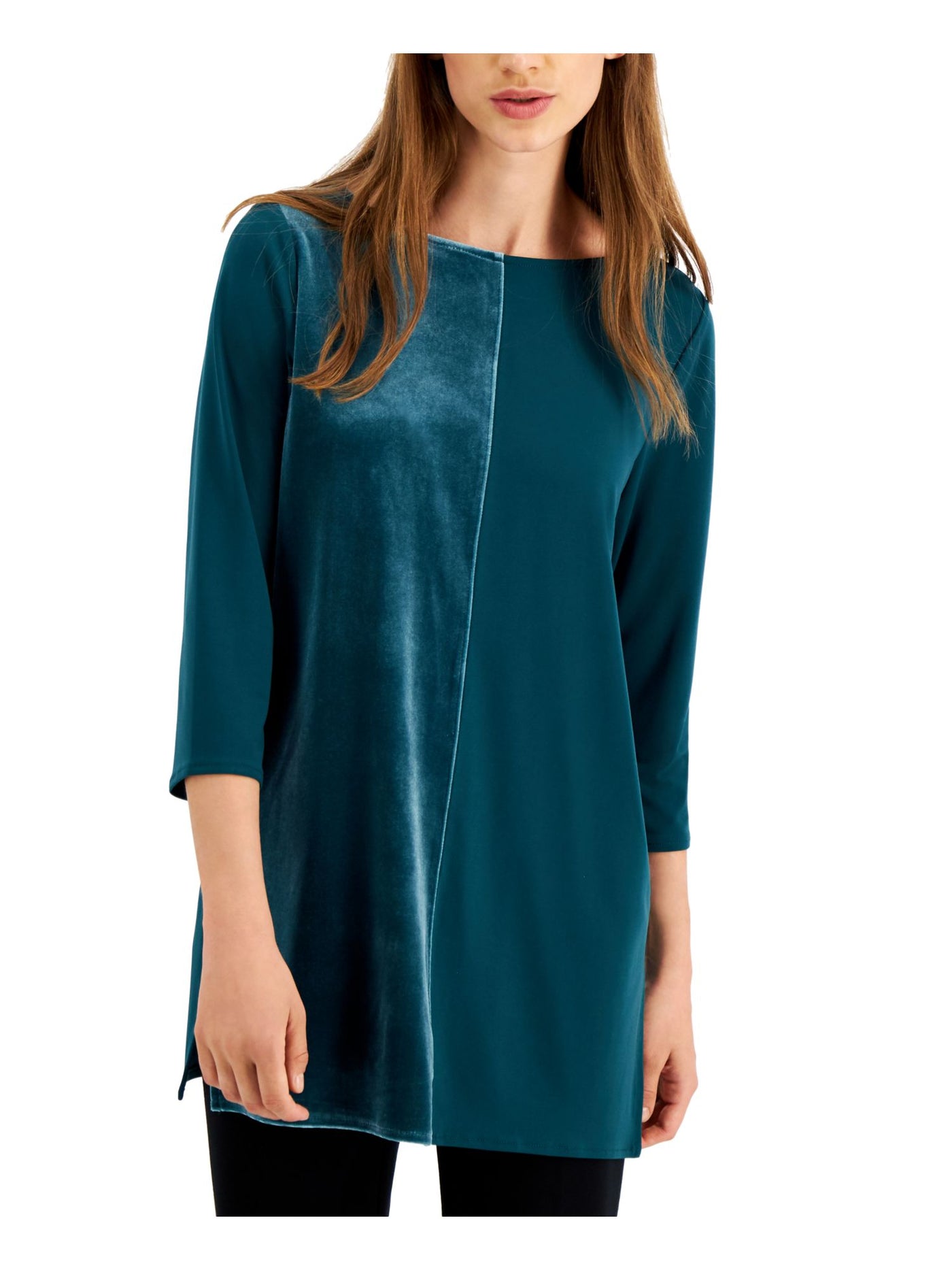 ALFANI Womens 3/4 Sleeve Boat Neck Velvet Tunic Top