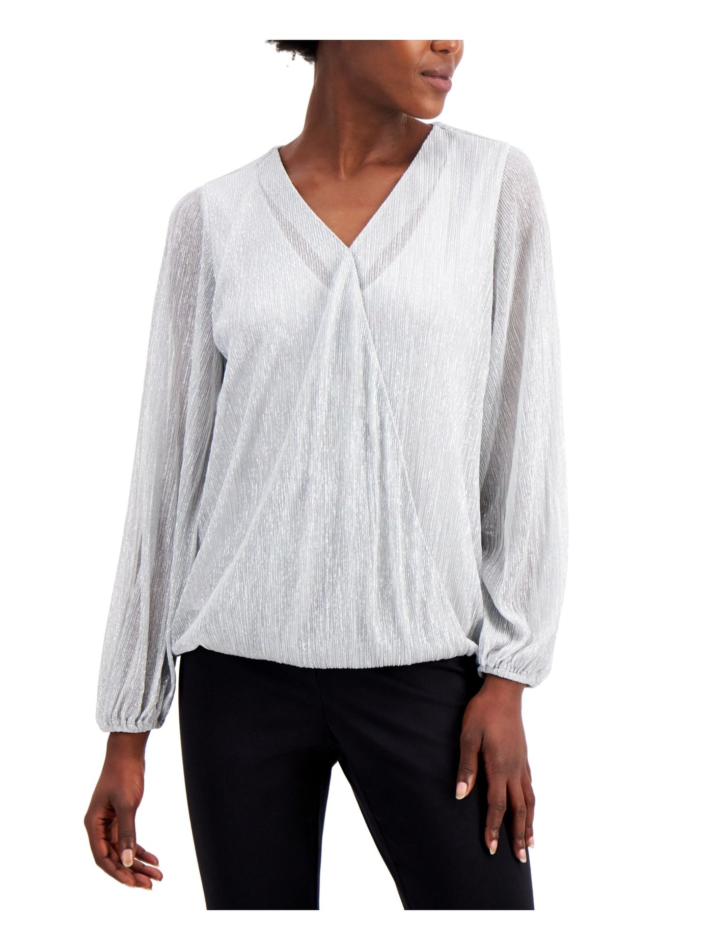 ALFANI Womens Gray Long Sleeve V Neck Top XS