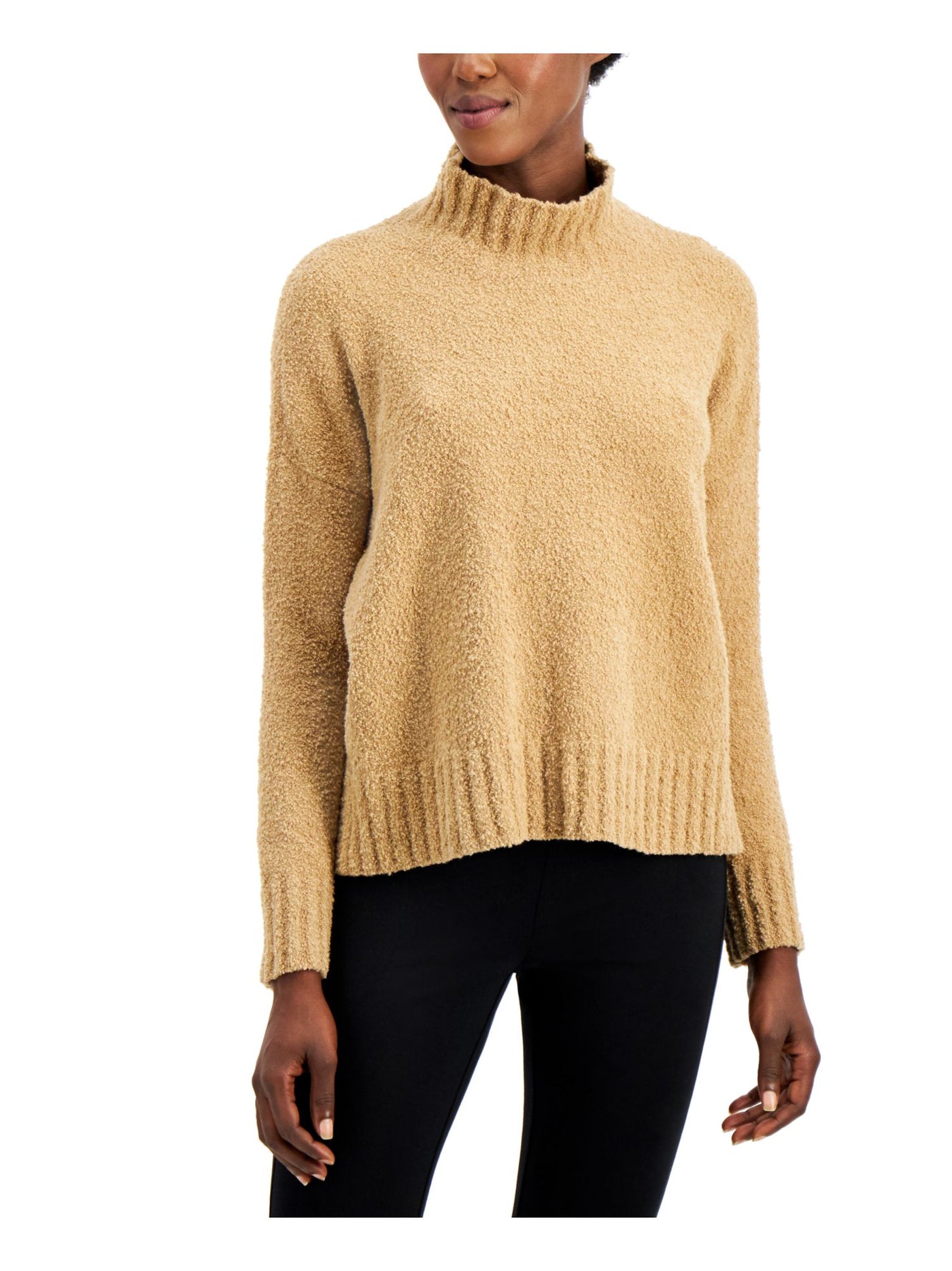 EILEEN FISHER Womens Brown Teddy Knit Long Sleeve Turtle Neck Sweater Size: XS