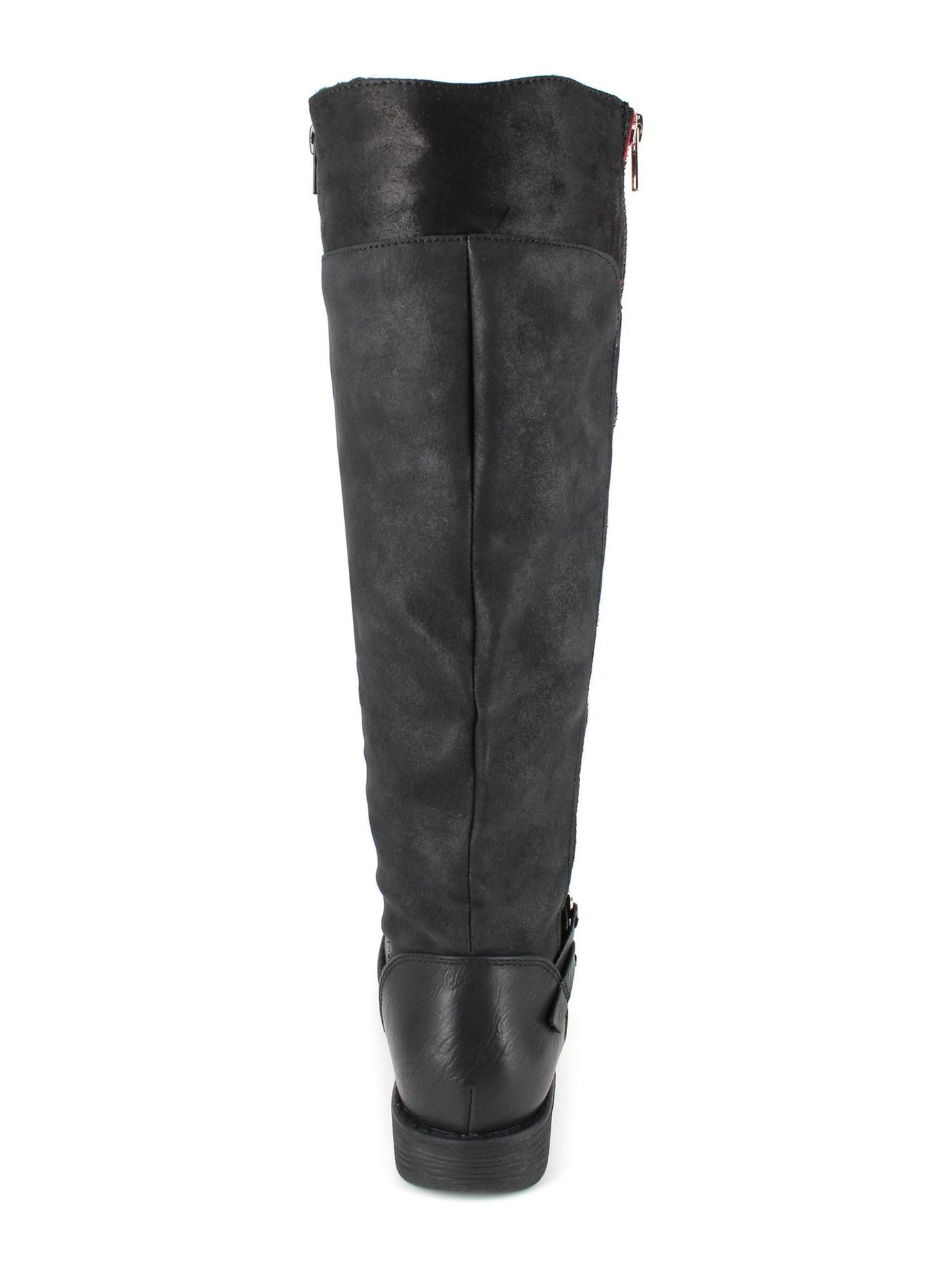 ZIGI SOHO Womens Black Faux Firm Trim Accent Stripes Buckle Accent Zipper Accent Stephany Round Toe Block Heel Zip-Up Riding Boot 8 M