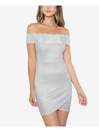 B DARLIN Womens Silver Off Shoulder Mini Party Body Con Dress 3\4