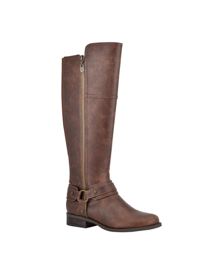 GBG LOS ANGELES Womens Brown Flex Gore Back Accents Gold-Tone Hardware Accent Zipper Accent Buckle Accent Harlea Round Toe Block Heel Zip-Up Riding Boot 9.5 M