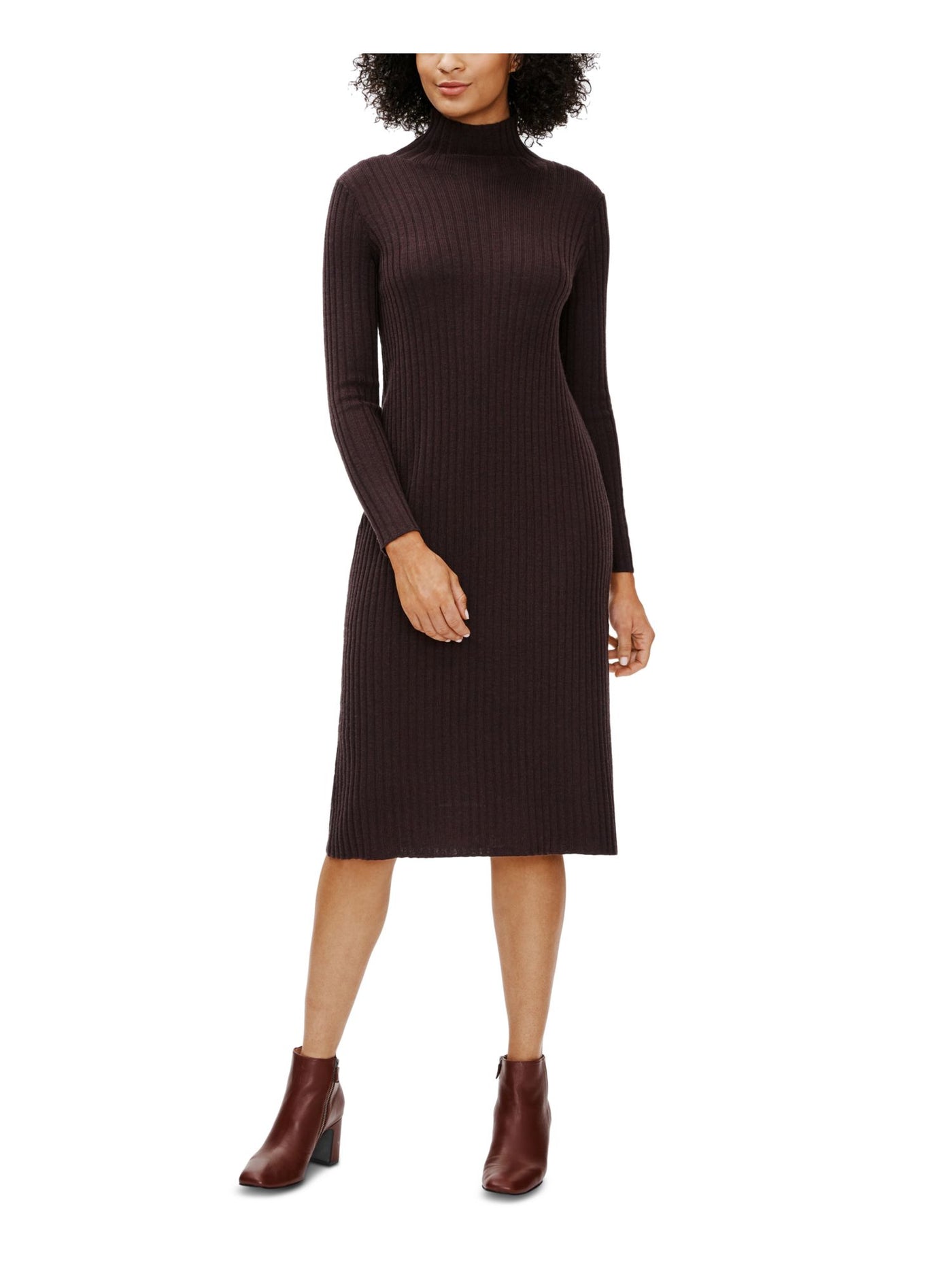 EILEEN FISHER Womens Brown Long Sleeve Turtle Neck Below The Knee Dress M