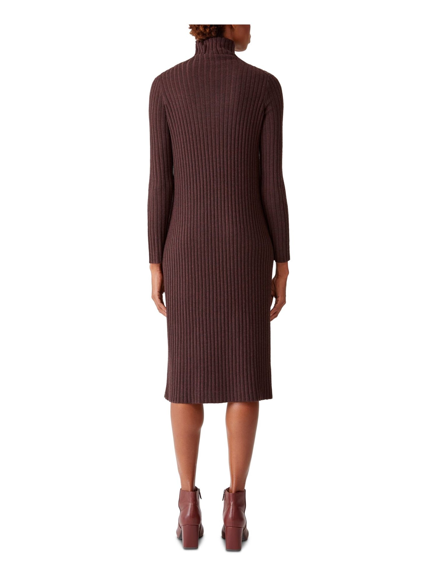 EILEEN FISHER Womens Brown Long Sleeve Turtle Neck Below The Knee Dress M
