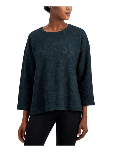 EILEEN FISHER Womens Green Textured Boxy 3/4 Sleeve Scoop Neck Top XXS