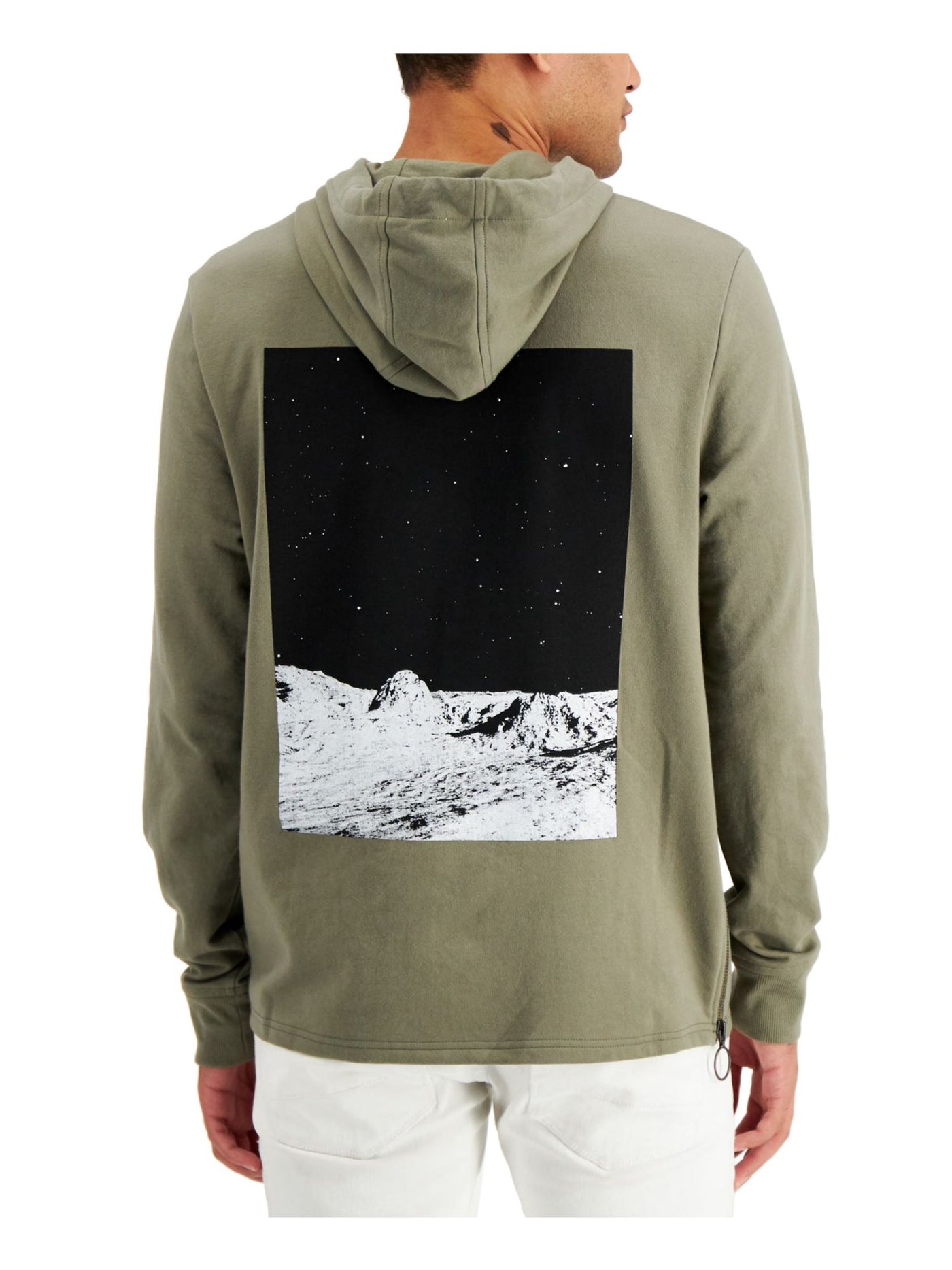 INC Mens Moonwalk Green Graphic Long Sleeve Classic Fit Draw String Hoodie XS